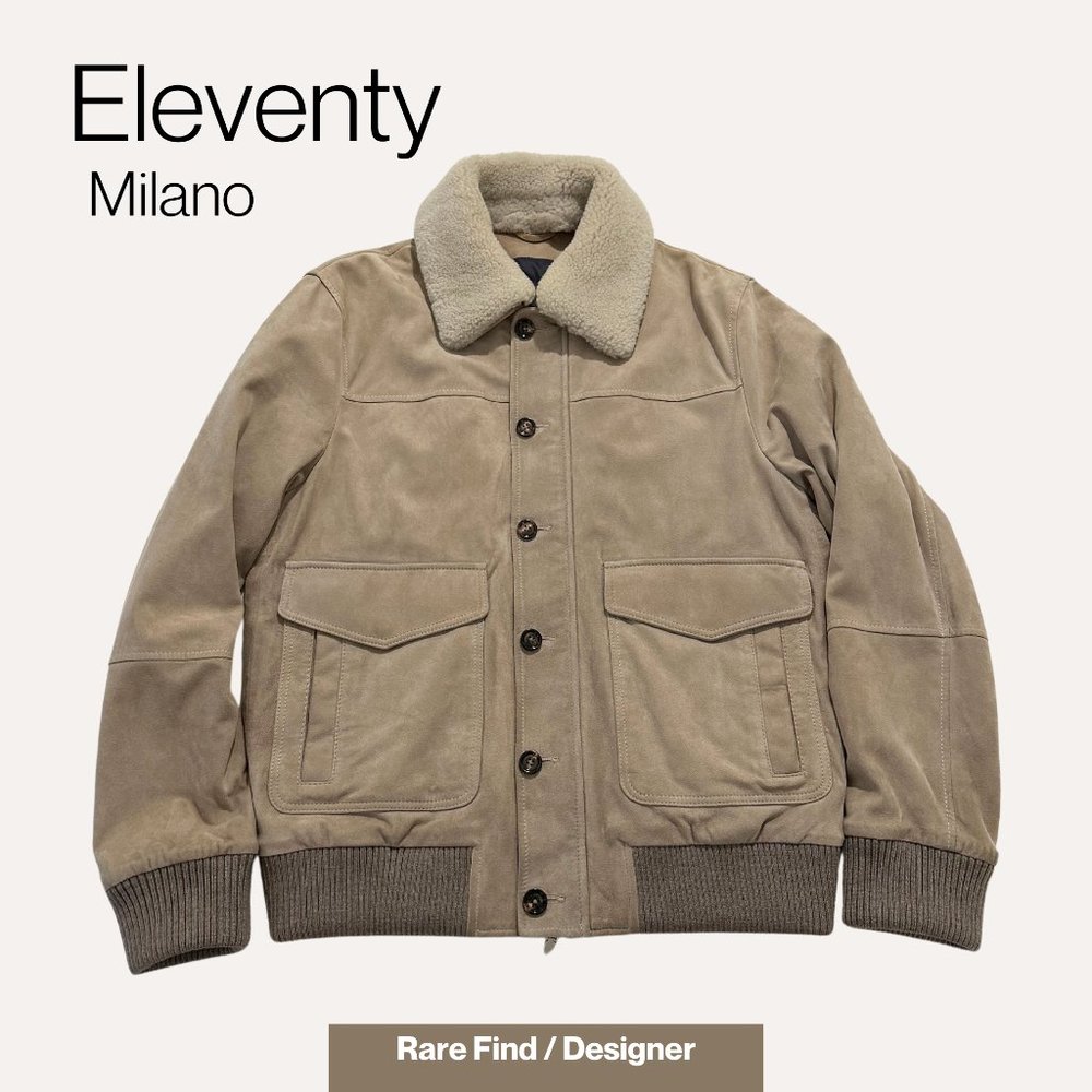 Eleventy Milano Special Edition Suede & Shearling Bomber Jacket | Size 52/42